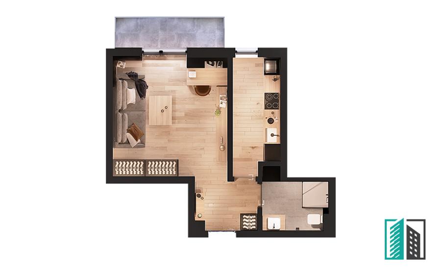 Apartament nou, 1 camera decomandat, 39 mp, Visan - Mega Image, Cod 155281