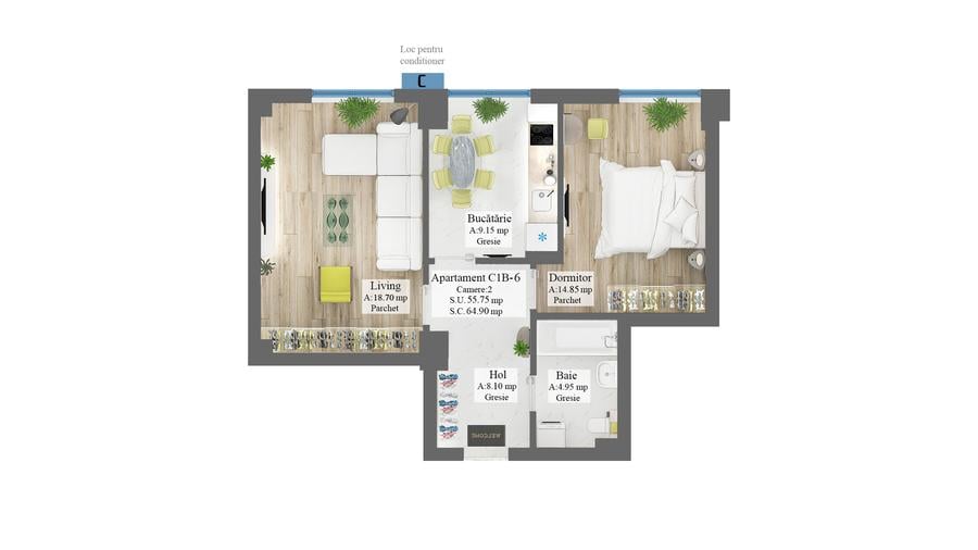 Apartament cu 2 camere Zona Frumoasa