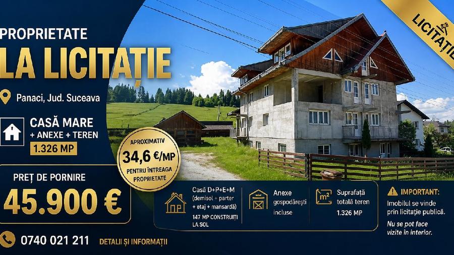 Casa D+P+E+M - 420 mp + Anexe + Teren -1326 mp, Panaci
