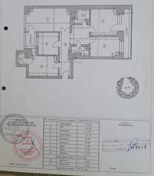 Apartament 4 camere | Central | Suprafata 88.57 mp | Etaj 1 | Centrala termica