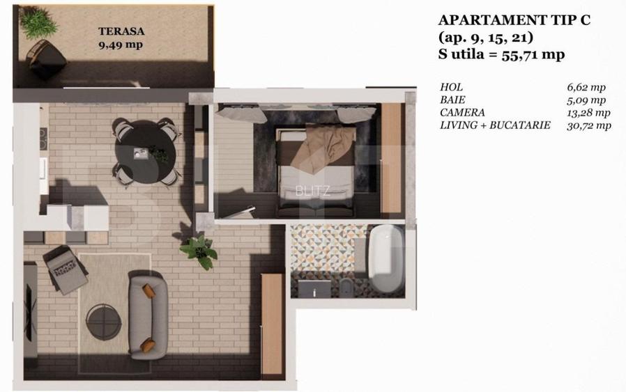 Comision 0!  Apartament 2 camere 56mp, FINISAT, TVA inclus! - 2