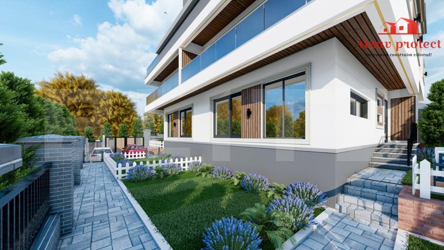 Apartament spațios 110 mp, 2 parcări, terasă și curte, finisat