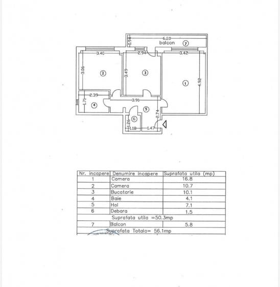 Apartament 2 camere 56mp, zona Vidin, etaj 3/4.