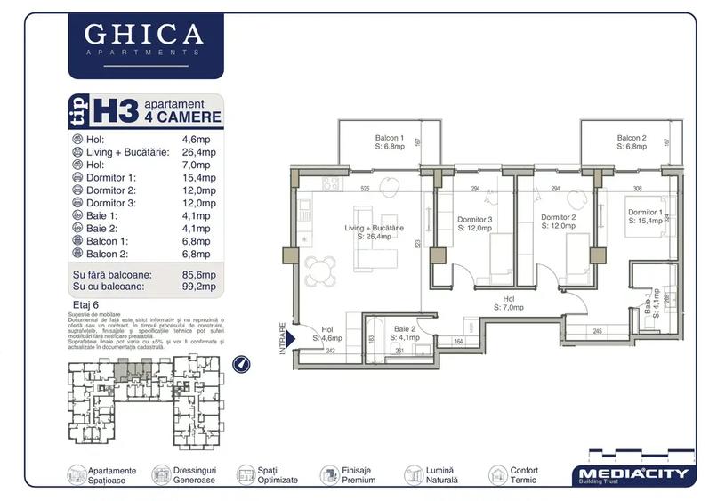 4 camere în ansamblu nou, Ghica Apartments - faza ll - 2