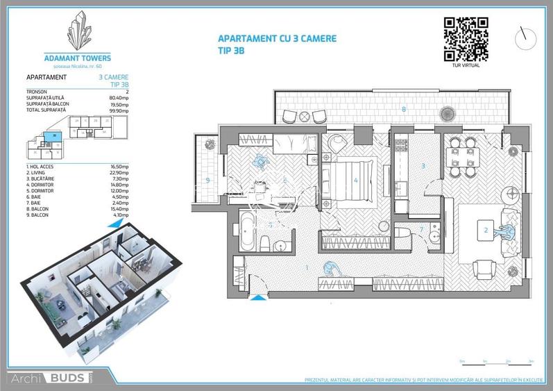 Apartament premium cu 3 camere | Adamant Tower - Rond CUG (peste drum de Selgros