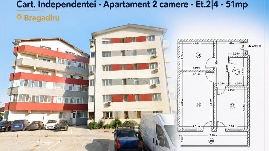 Cart. Independentei - Apartament 2 camere - Et.2|4 - 51mp, Bragadiru