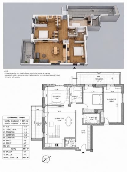 Apartament 3 camere 86 mp Bloc Nou Central Loc Parcare Inclus - 2