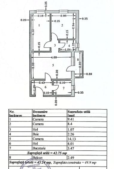 Apartament cu 3 camere, etaj 4, VASLUI zona CENTRU;
