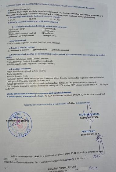 Teren construcții, vedere frontala la mare și Certificat Urbanism - Eforie