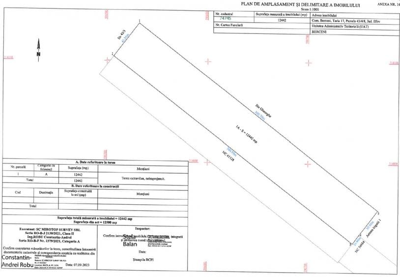 Teren Investitional 1,24 ha Com Berceni | deschidere 42ml | #CG28