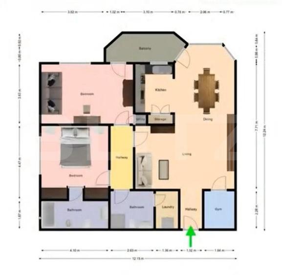 Apartament cu 3 camere, 115 mp, balcon 6 mp, parcare inclusă, zona Europa