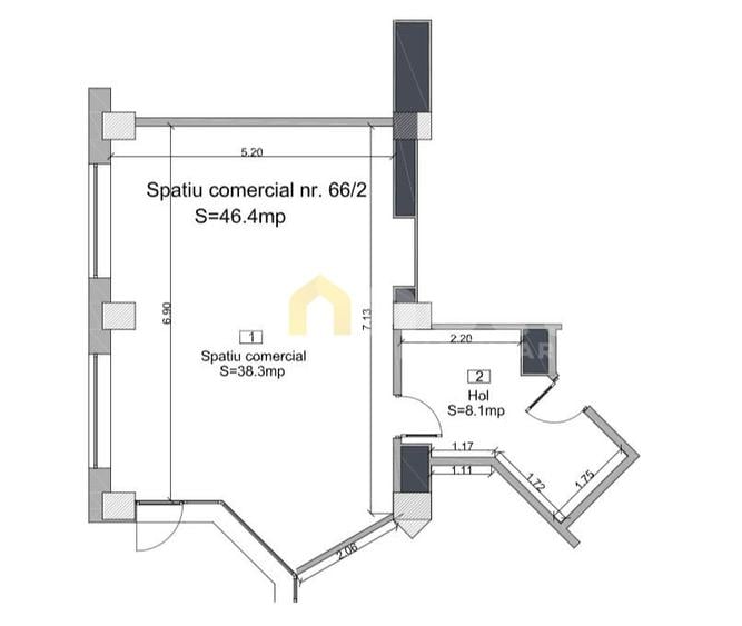Spațiu comercial de închiriat | SU 46.4 mp | Piața Cipariu