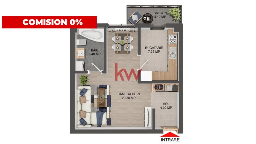 Apartament 1 cameră | 36 mp | Parter | Parcare inclusă | Valea Lupului