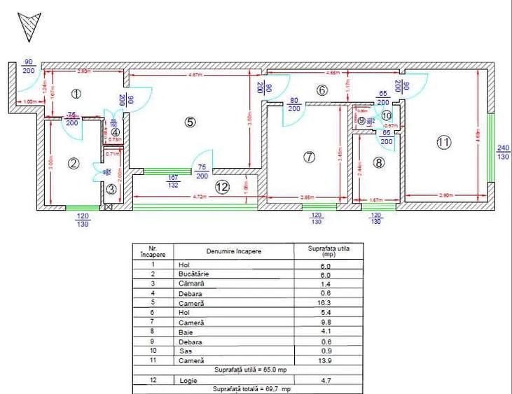 Apartament 3 camere-70 mp-Podu Ros-bloc fara risc