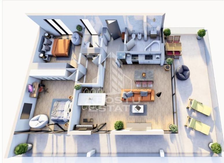 Apartament cu 3 camere, terasa 14 mp, bloc nou, zona Girocului