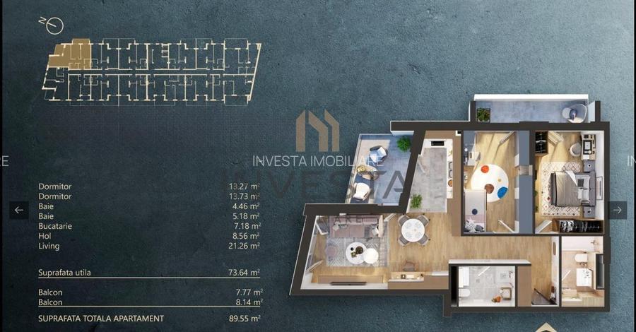 Apartament cu 3 camere, etaj intermediar, zona Iris - 14