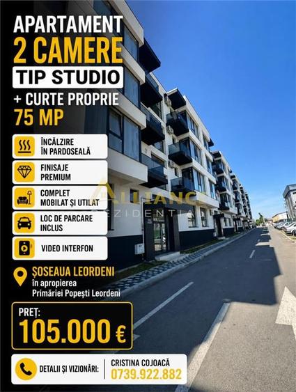 Apartament 2 camere tip Studio + 75 mp curte proprie