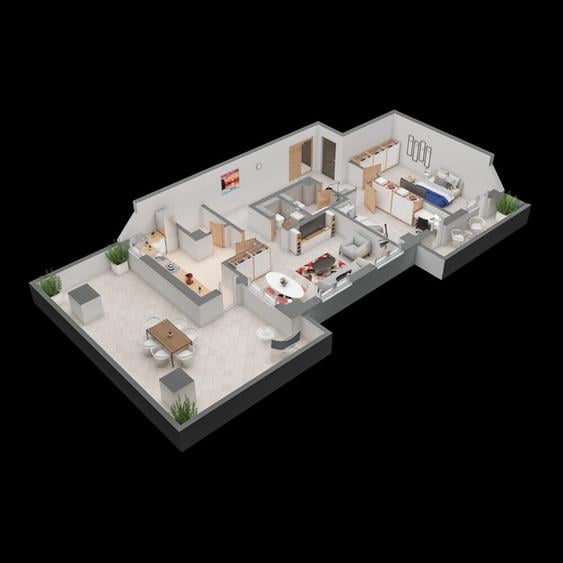 Apartament 3 camere, 2 bai, decomandat, 88 mp + terasa