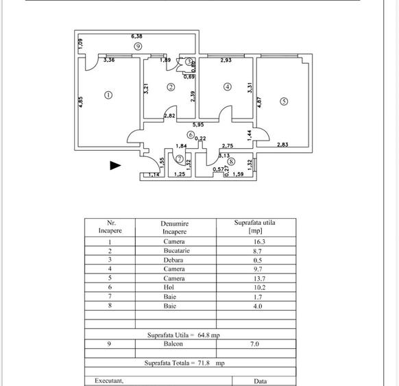 - Etaj 1- Apartament 3 camere 71mp, confort 1 decomandat, Obor. - 5