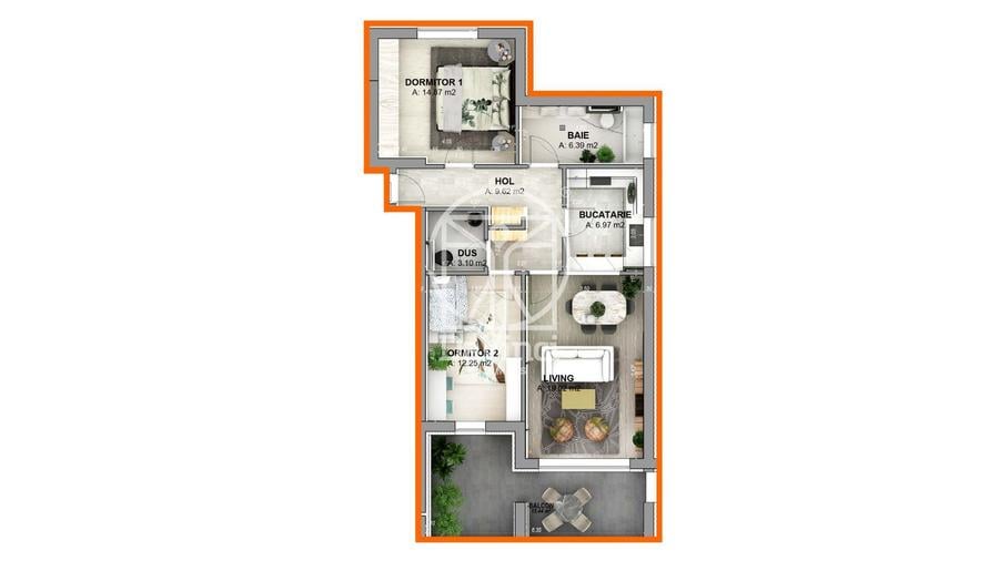 Ap. decomandat 3 camere, intabulat, la cheie, clasa energetica A