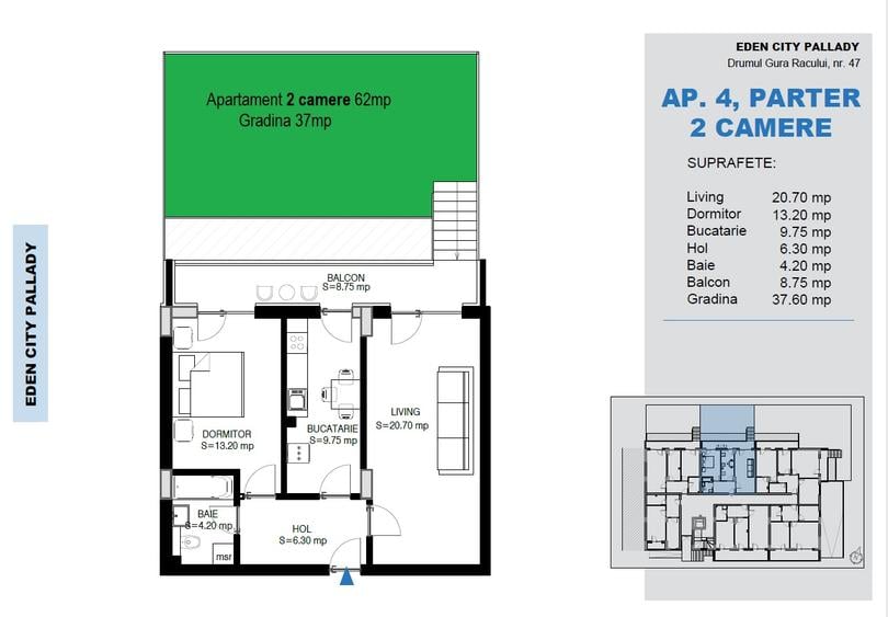 Apartament 2 camere decomandat cu gradina de 37mp , langa Ikea Pallady