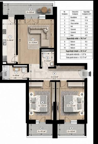 3 camere, 7/11, 87.5 mp, bloc 2025, parcare-Pacii-Maniu 141