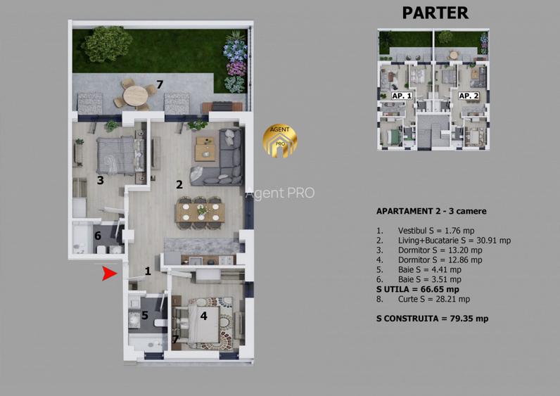 Apartament 3 Camere + Teren 100 mp - Prima Inchiriere - Disponibil Imediat - 11
