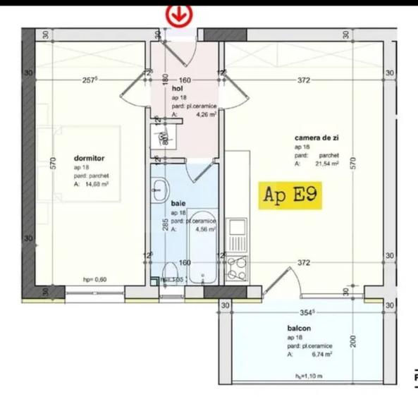 Apartament 2 camere nou, 51,7 mp, CF emis, bloc cu lift, Panoramic
