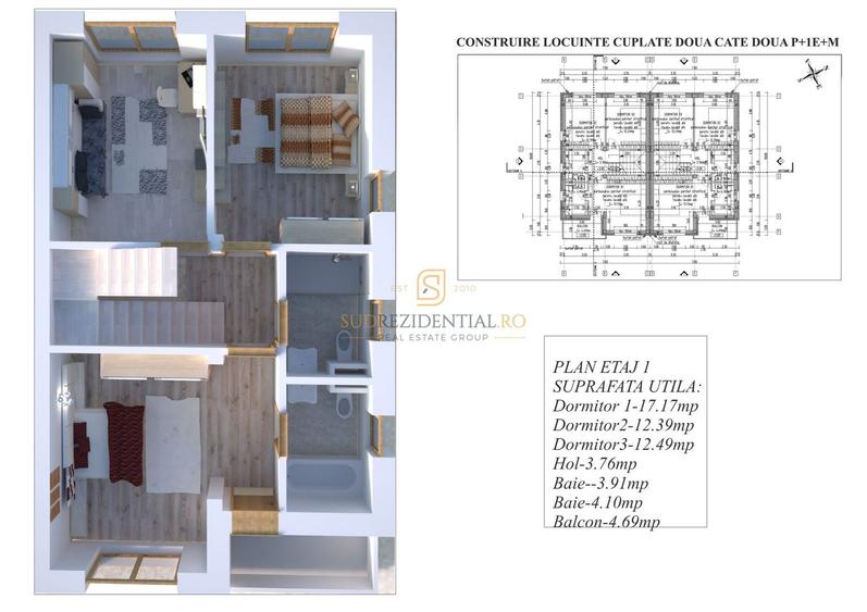 Duplex spatios 5 camere, 133 mp utili si parcare, Strada Astrelor