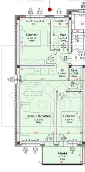 Ap. 3 camere - etaj 1/2 - 68.4 mpu - predare la alb