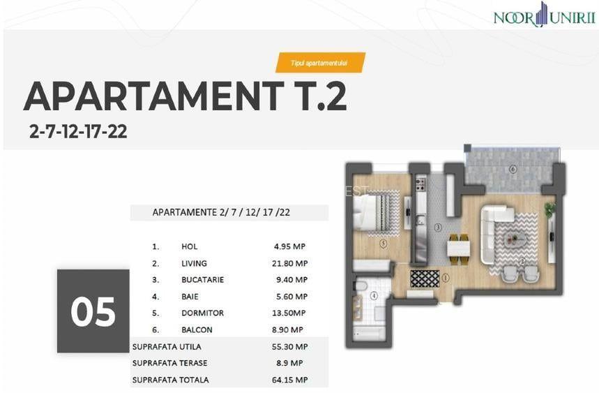 Investitie Premium Unirii - 2 Camere 55mp + Terasa 9mp, Noor Residence - 7