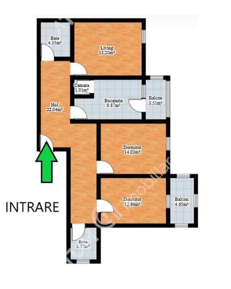 Apartament cu 3 camere decomandate 2 bai si 2 balcoane in Sibiu