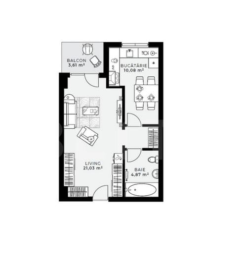 Apartament cu 1 camera, 38 mp, etaj intermediar – Zona Iulius Mall