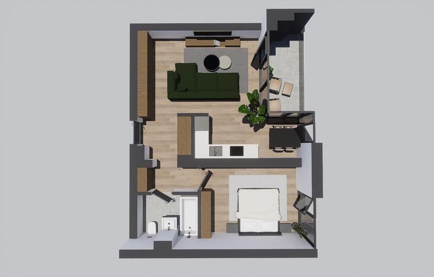 Apartament cu 2 camere de 53.80 mp utili + terasa - Alenia Botanic Park