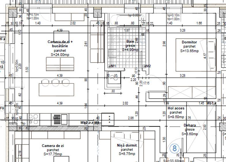 Apartament 2 camere 56mp, et 1, incalzire pardoseala, lift, parcare, Baciu
