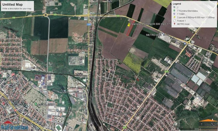 Teren intravilan 2 parcele de 8500 mp front la centura Aradului linga Metro