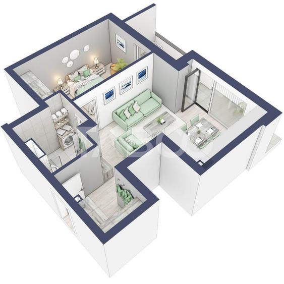 Apartament la parter cat un etaj 1 cu 47 mp utili 2 camere Turnisor