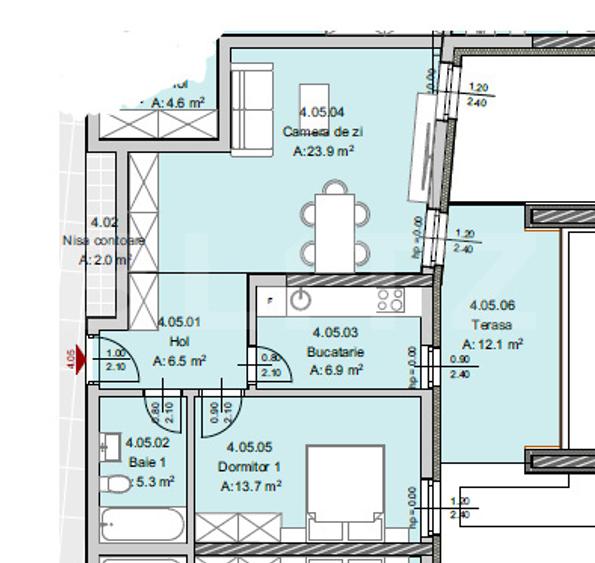 Apartament 2 camere, 56 mp, Terasa 12 mp, Imobil Nou, Semicentral