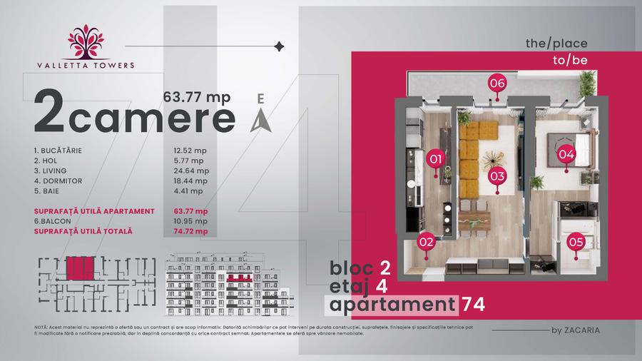Apartament 2 camere/etaj 4/76mp utili/Valletta Towers/Craiova
