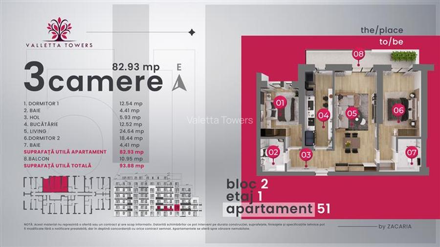 Apartament 3camere /etaj 1/orientare Est/94 mp utili /Valletta Towers - 2