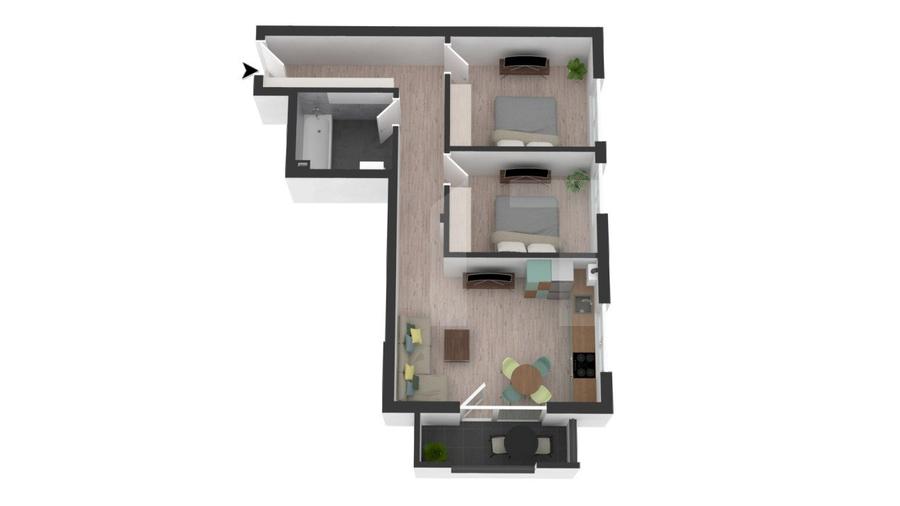 Apartament modern, semifinisat, cu 3 camere, 60 mp, etaj intermediar