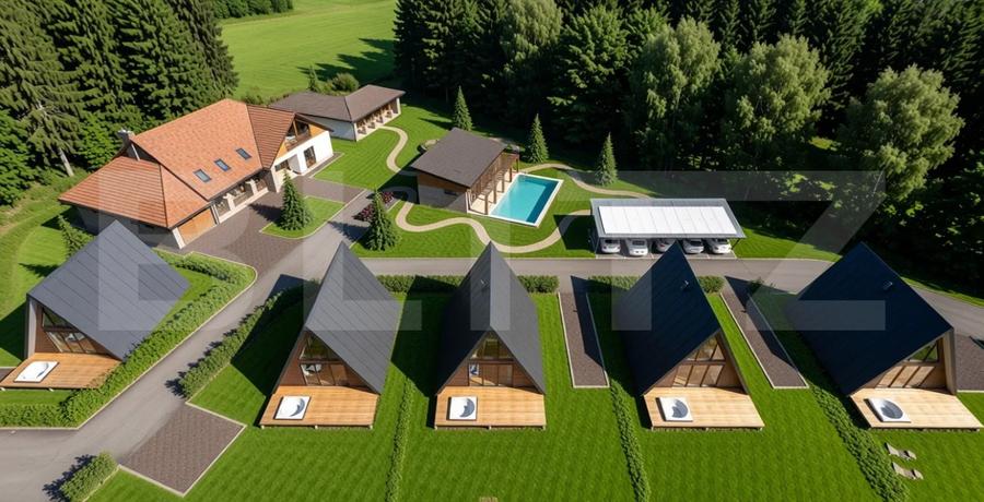 Se vinde proiect turistic inclus A-Frame, priveliste de vis  pe malul raului