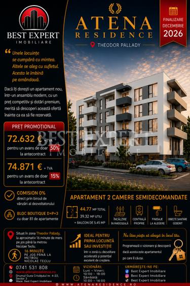 Direct Dezvoltator | Apartament 2 Camere | Bonus Loc de Parcare | Comision 0%