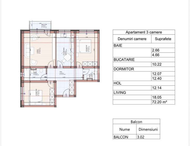 Apartament-3-Camere-Decomandat-Finalizat-72mp-Utili-Balcon-Parcare - 9