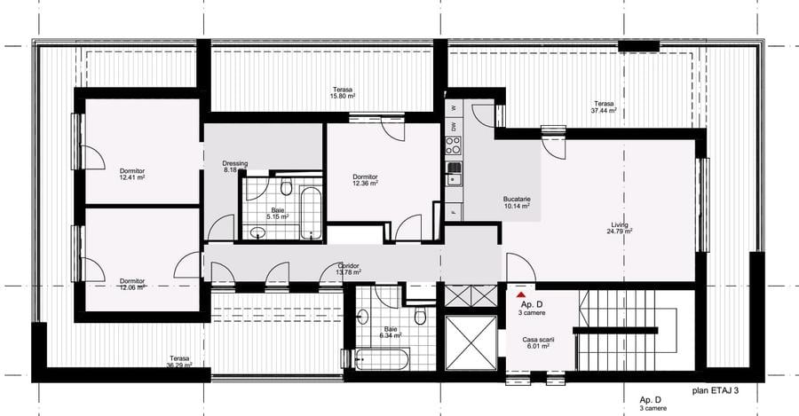 Penthouse 3 camere Dec. 130mp si 220mp construit + 100mp terasa Splaiul Unirii