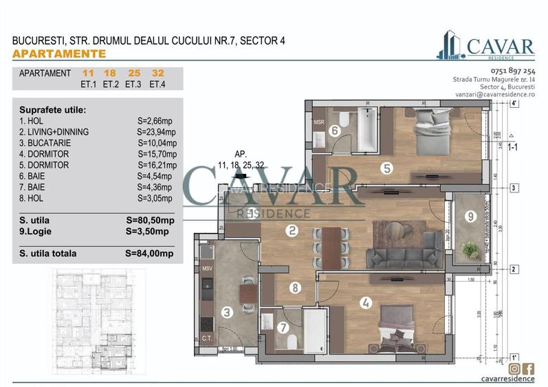 Cavar Residence Apartament 3 Camere 2 Bai - 12