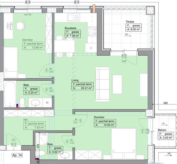 Apartament 3 camere, 2 bai si curte in Selimbar