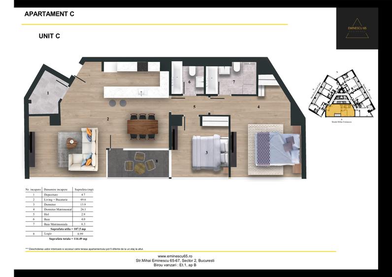 3 camere tip C | Eminescu 65 Residence | Finalizat | 535.000 Euro + TVA 21%