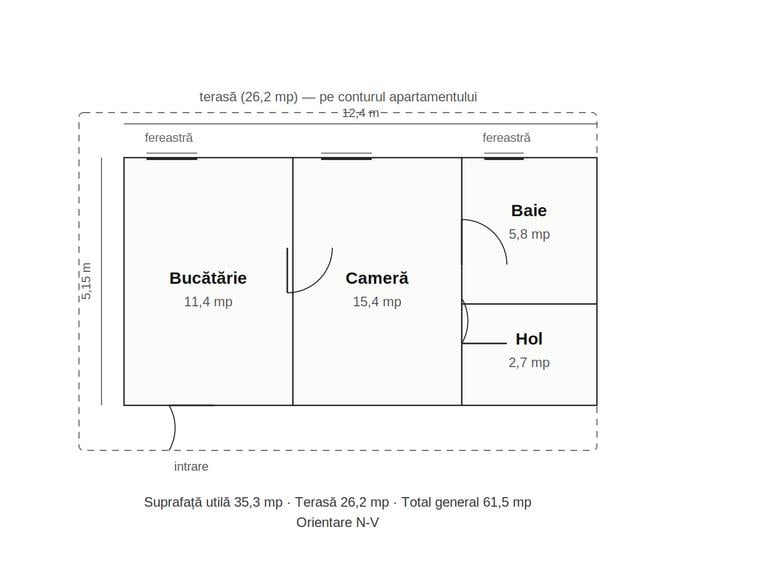 Apartament 1 cameră cu teren 26,2 mp – Bucium, Aleea Plopii fără Sot – bloc nou