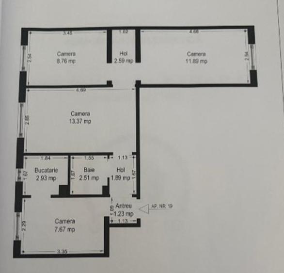 Apartament cu 4 camere, semidecomandat, etaj 4/5 - Sagului